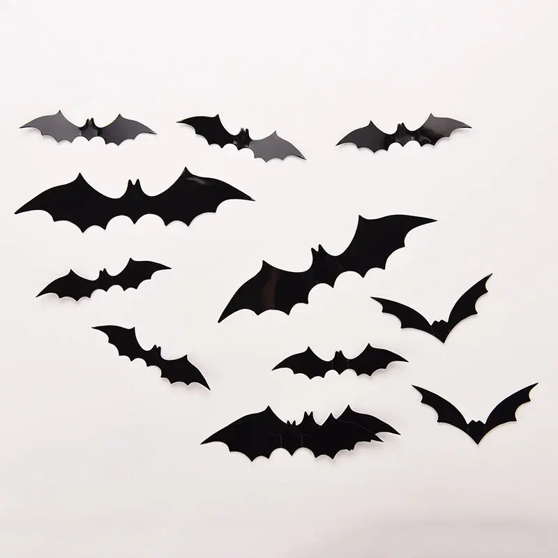 

12pcs/sheet (4 sizes) Black 3D DIY PVC Bat Wall Sticker Decals Kid Room Home Decor Adesivo De Parede