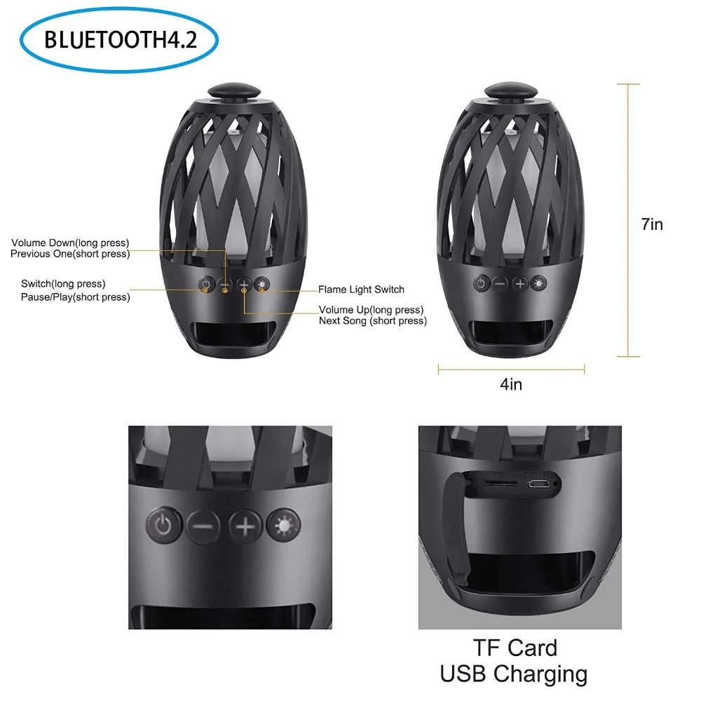 Светодиодная лампа с пламенем беспроводная bluetooth колонка сенсорный светодиодный