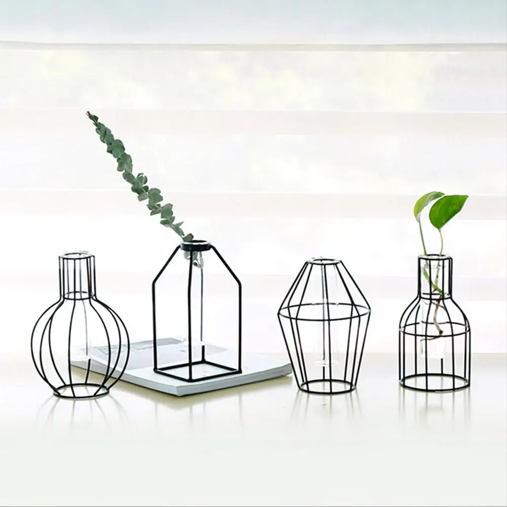 Железная плантаторная пробирка прозрачное стекло гидропонная Геометрическая Цветочная подставка для вазы Украшение дома орнамент