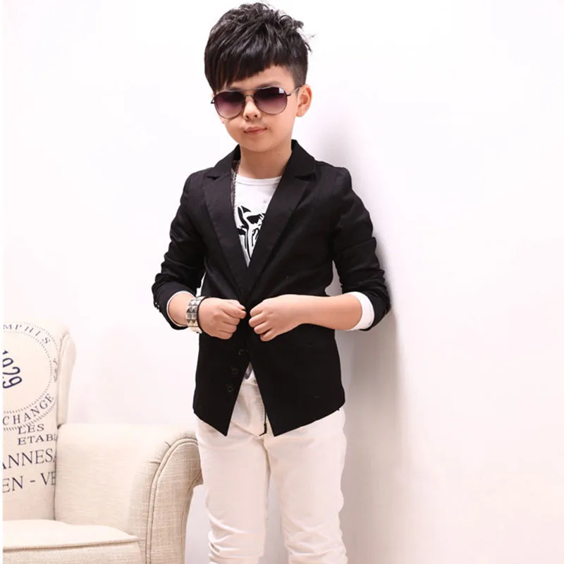 Костюм для маленьких мальчиков, куртка, новинка года, От 3 до 14 лет, детский корейский однотонный хлопковый модный костюм с длинными рукавами, куртка, черный и красный цвета