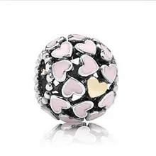 2016 nuevos Granos de La Joyería de Color Rosa Flor Del Esmalte Del Grano Europeo Adapta Charm charm Pulseras collares colgantes