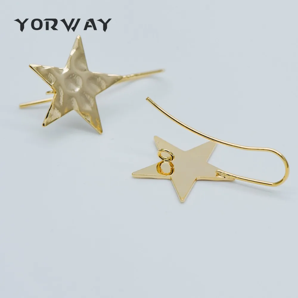 

10pcs Gold plated Brass Star Ear Hooks 30x19mm, Simple Earwires Earring Post Components (GB-426)