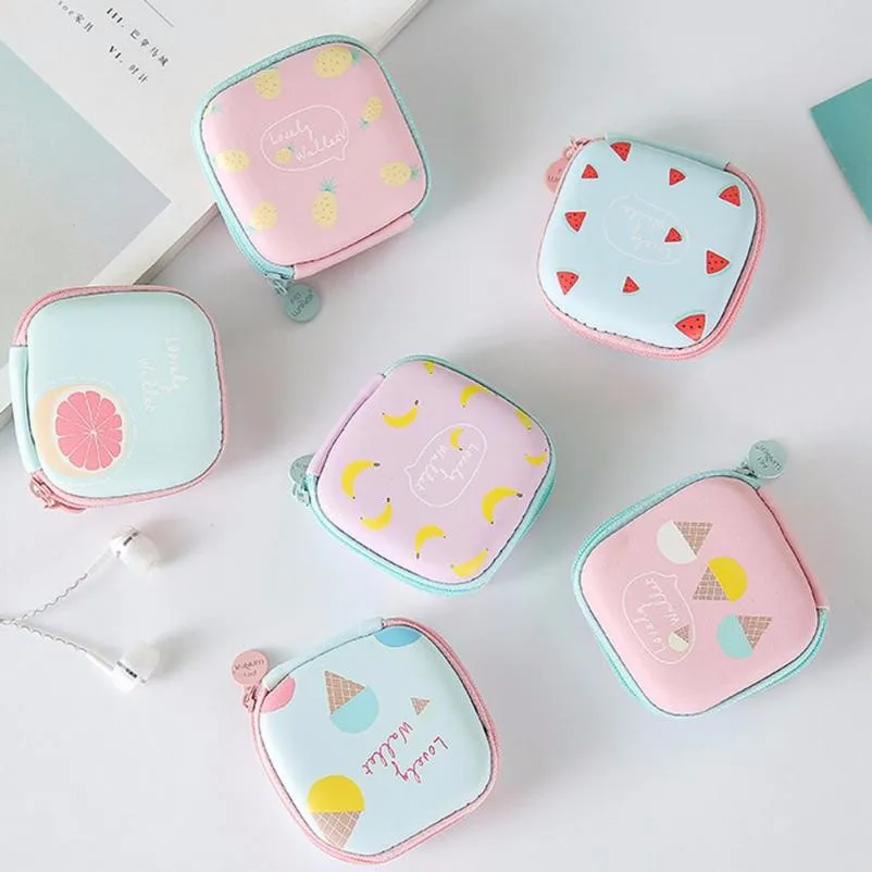 

2018 New Fashion Girls Cute Round Storage Case for Earphone Women Fruit Print Coin Purse Wallet Female Clutch Handbag