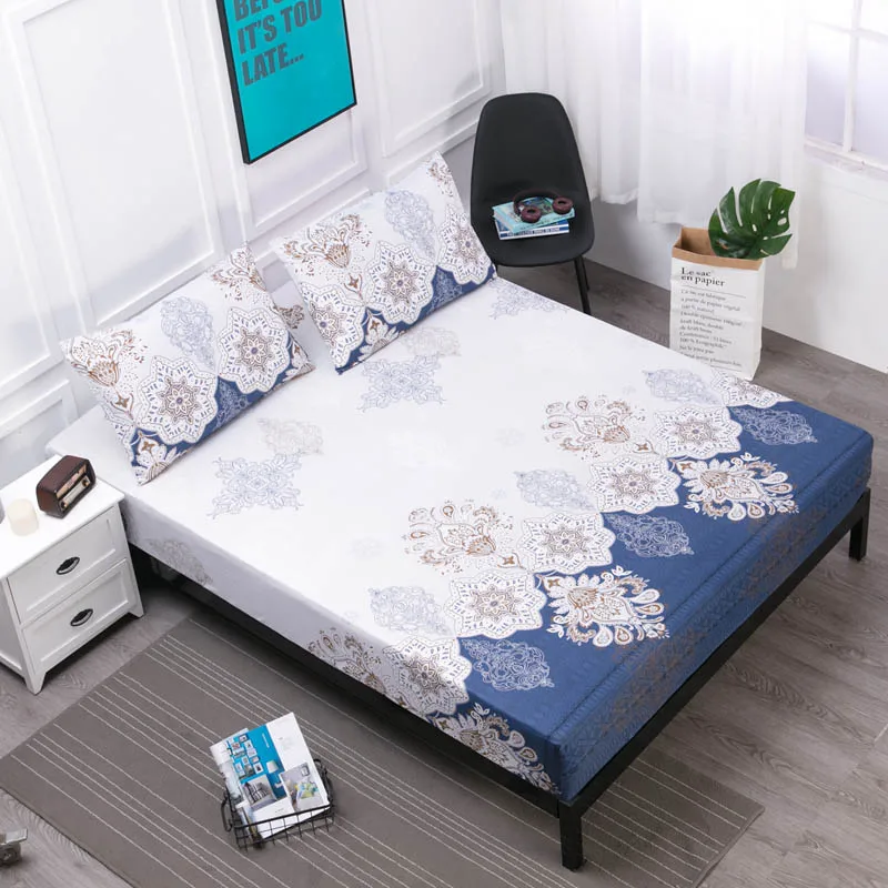 

Plaid Waterproof Mattress Cover with Elastic Band Soft Floral Mattress Protector Fitted Sheet for Bed Bedroom Anti-mite 1 PC