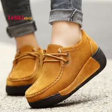 Autumn Women Flats Shoes Thick Soled High Platform Sneakers Shoes Leather Suede Casual Shoes Slip On Flats Heels Creepers suede winter booties thick soled high quality platform boots chelsea faux fur sole top men slip on casual shoes genuine leather