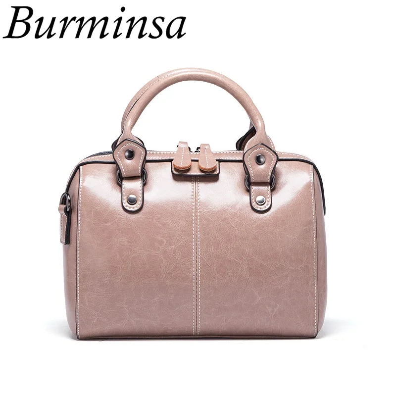 

Burminsa Genuine Leather Boston Bags Women Small Handbags Ladies Vintage Designer Brand High Quality Shoulder Crossbody Bag 2020