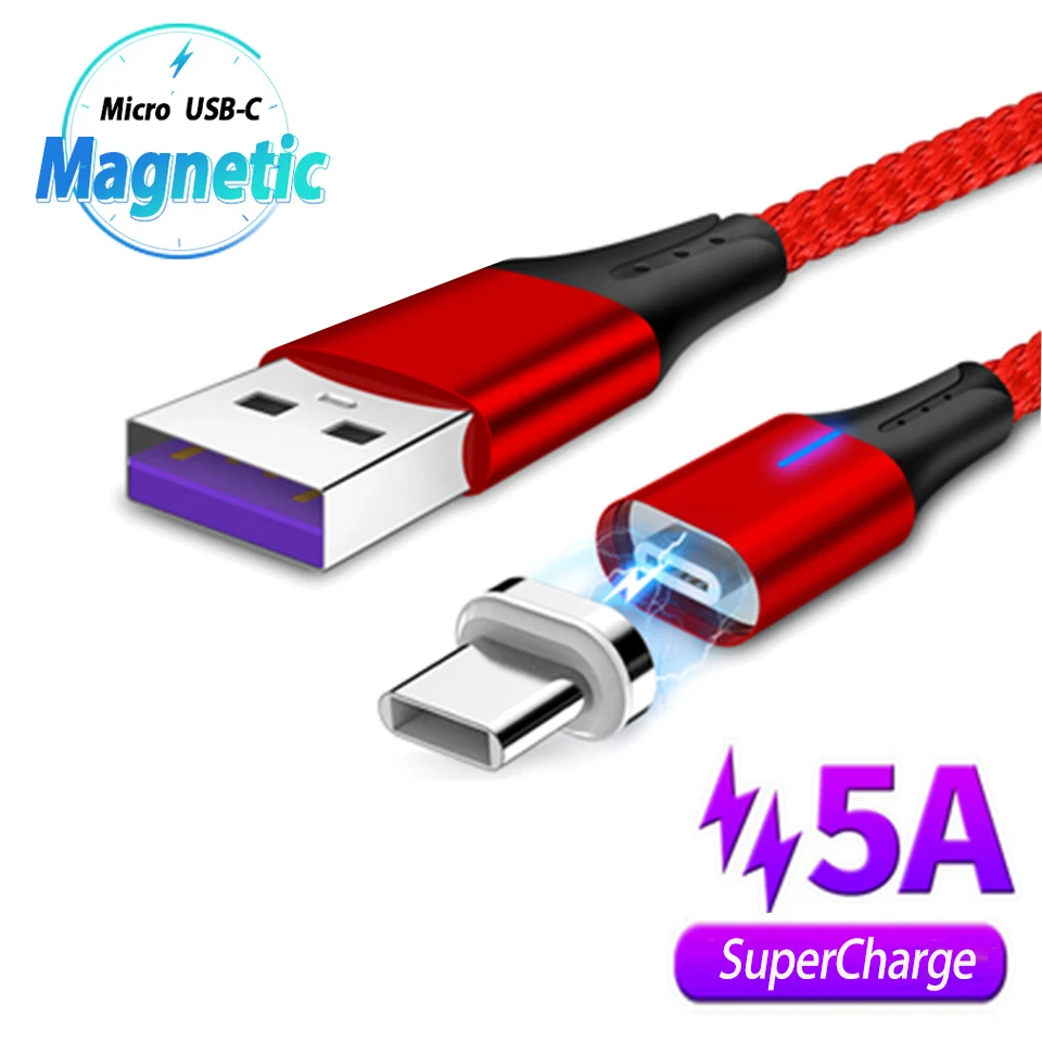 Магнитный Usb кабель 2 м светодиодный Micro Type C для быстрой зарядки Samsung Galaxy S9 S10 A7 J4 J6