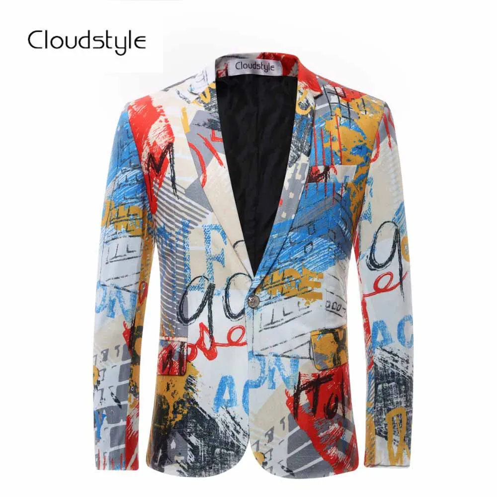 Comprare 2018 Maschile Giacca Floreale Pittura Vestito Mens Blazer Singolo Pulsante vestiti Con Papillon Partito Slim Fit Blazer Plus Size 6XL
