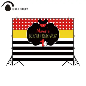 

Allenjoy background for photo mouse polka dots birthday party children yellow black stripes cartoon backdrop photography