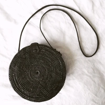 Ручные тканые сумки с круглой пряжкой, соломенные сумки из ротанга, ранец в богемном стиле, Пляжная круглая сумка