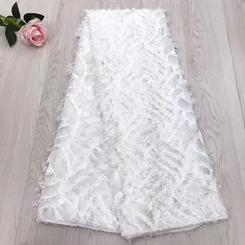 

White latest 3D tassel high quality African tulle lace fabric, high quality Nigerian wedding lace apricot dress, free delivery.