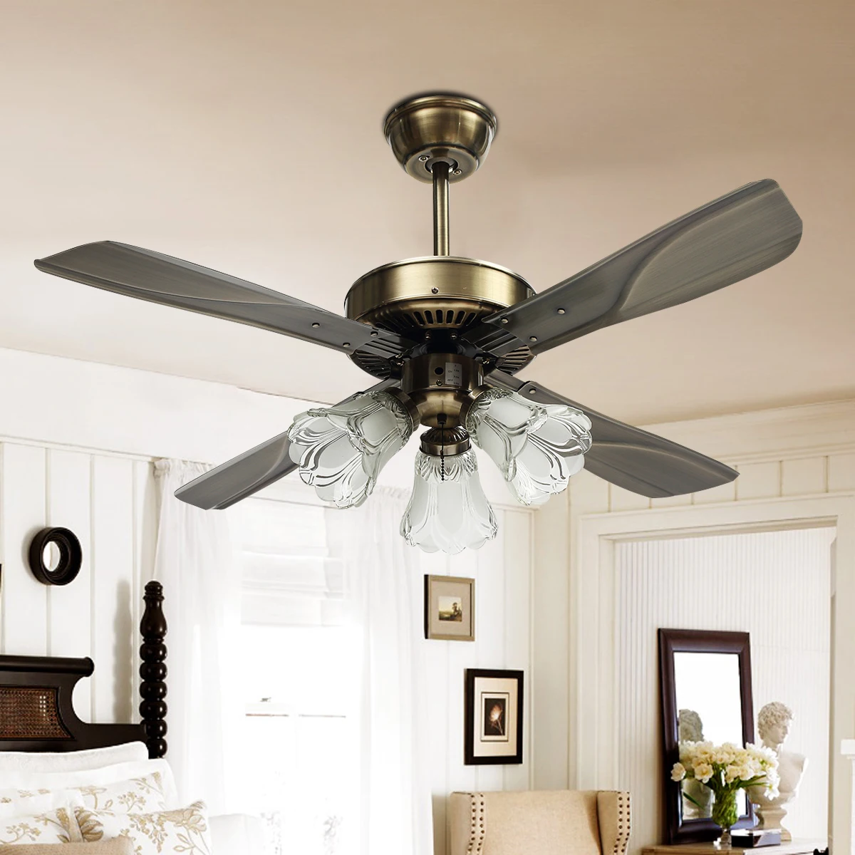 

Mising with Remote Control Ceiling Fan with LED 42 inch E27 Retro Style Home Bedroom Living Room Dining Room Fan Light Fan
