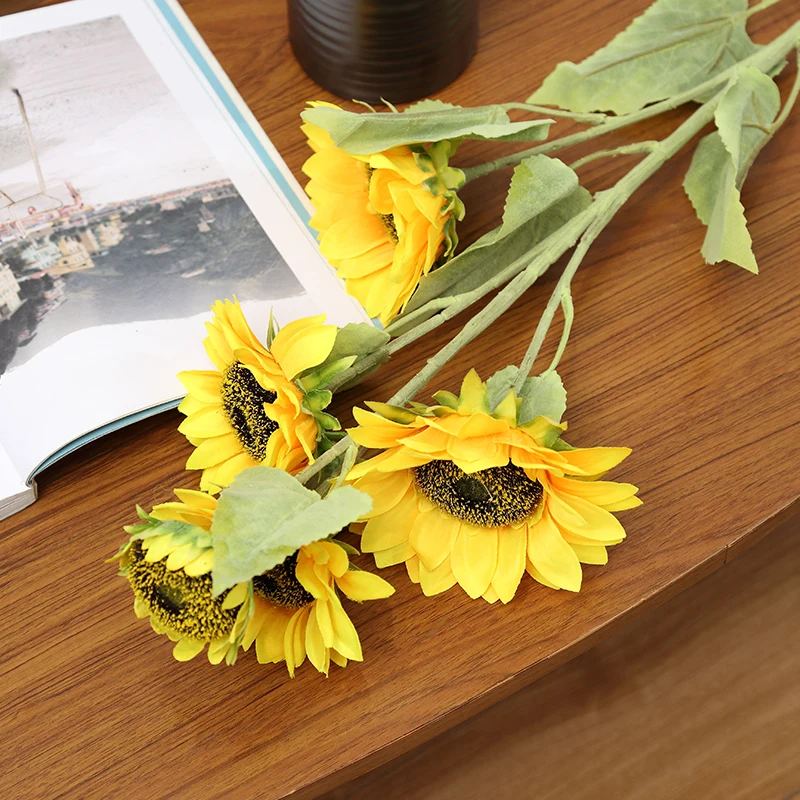 long stem fake flowers sunflower decoration Silk Flower Bouquet plastic