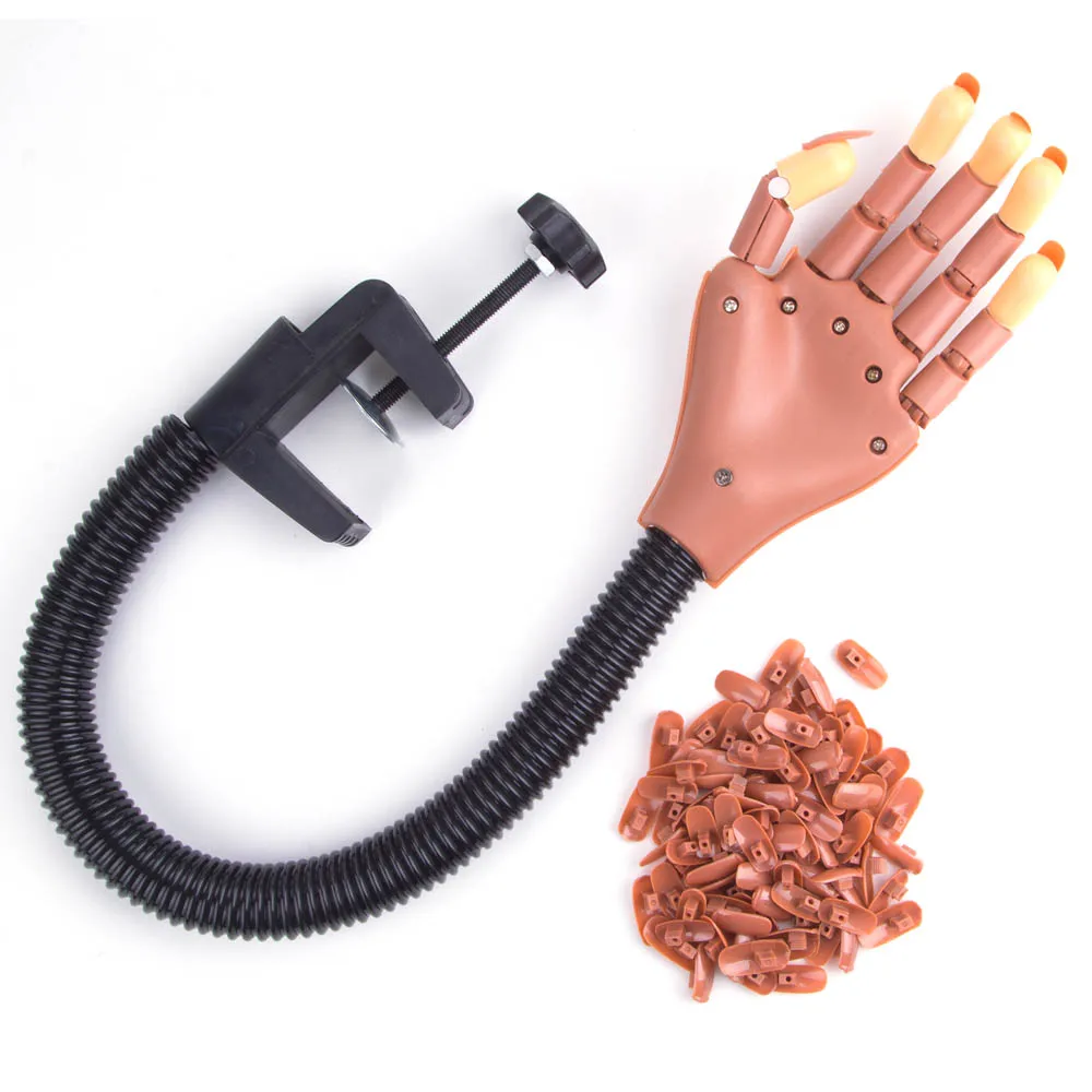 

1 Practice False Hand+100Pcs Nail Tip Flexible Holder Adjustable Nail Trainer DIY Nail Art Model Hand Manicure Tool For Training