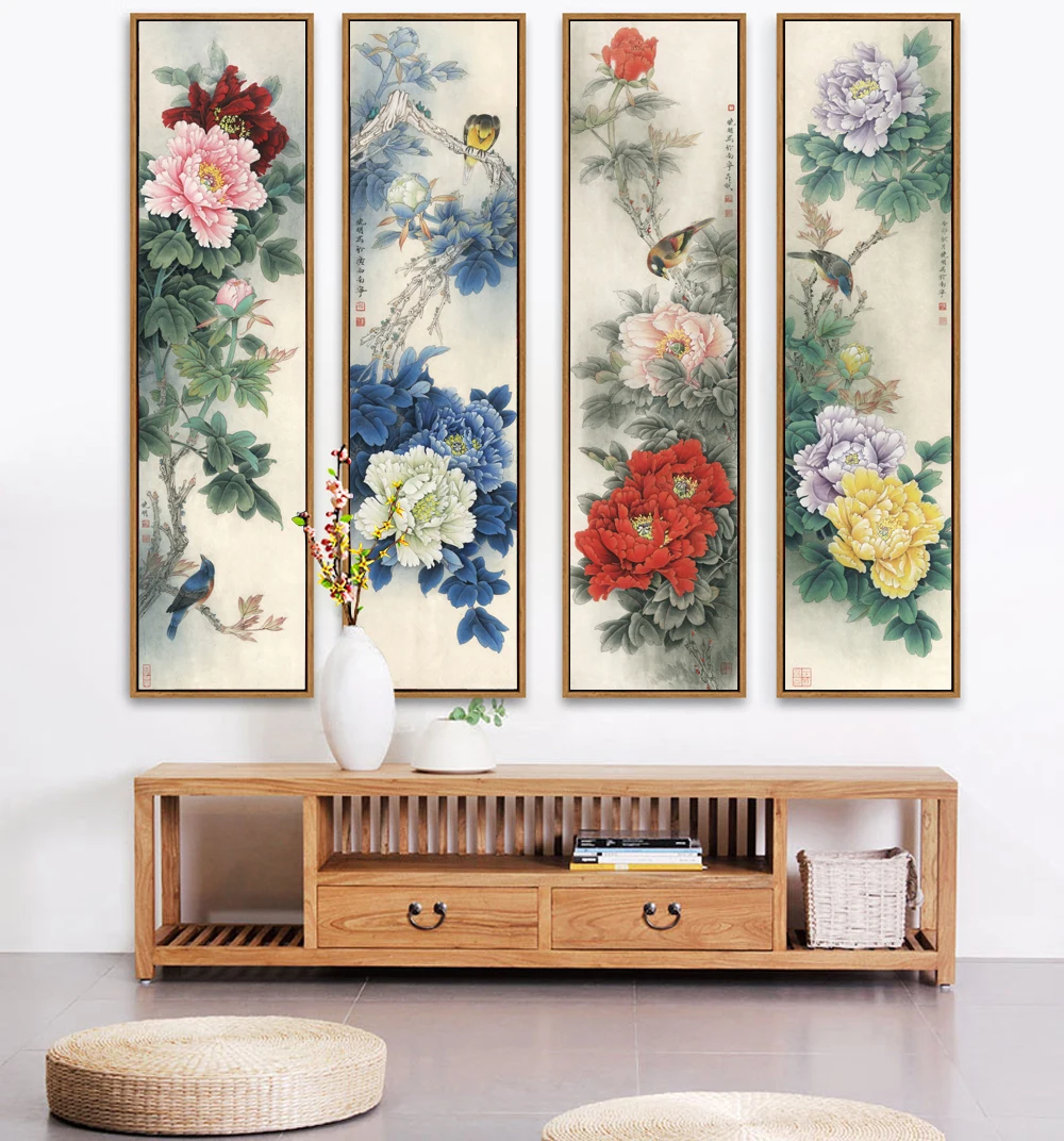 

Traditional Chinese Painting of Peony,the National Beauty and Heavenly Fragrance of China,Unframd Canvas Print Painting Poster