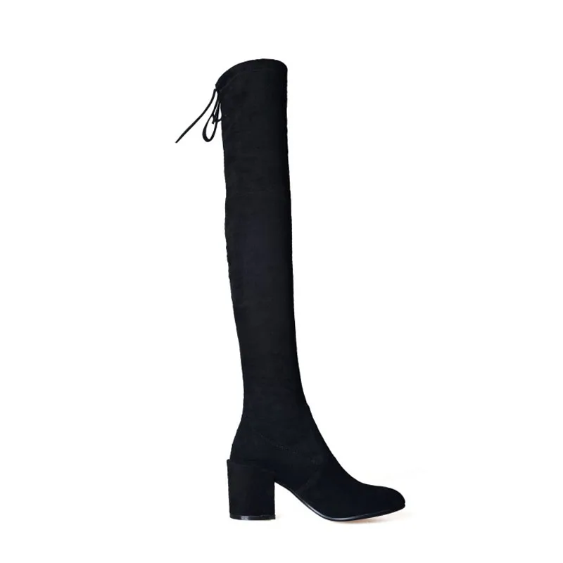 Cuir Troupeau Bout Black Bottes En Automne Carré Printemps Dentelle Longues Hiver the Rond black Pu Solide Fleeces Over Talon up De Véritable Polaires Intérieur genou m0nwN8v