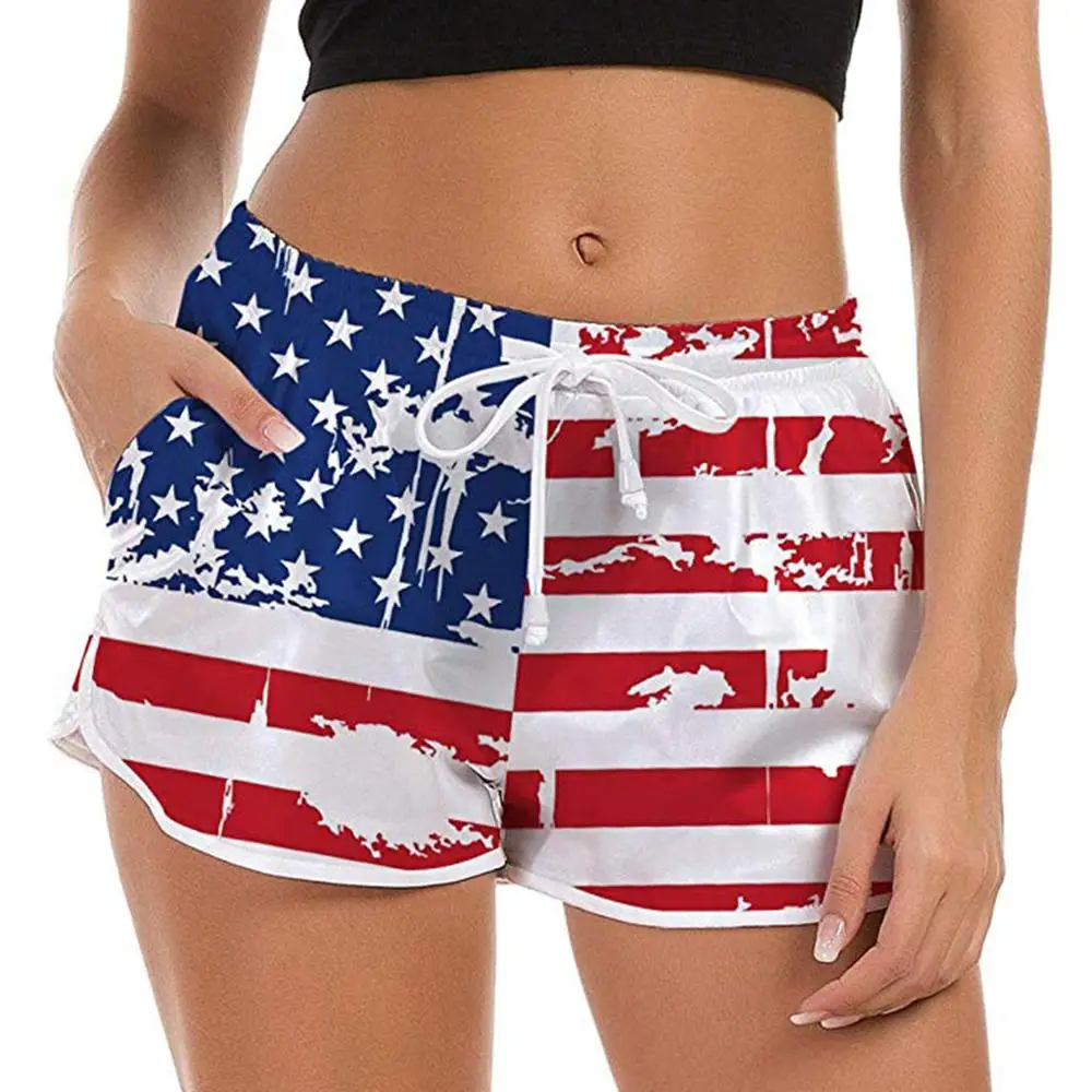 

Women Beach Shorts Independence Day Swim Trunks USA Flag Nation Quick Dry Surfing Running Water Pool Loose Dropship#0613