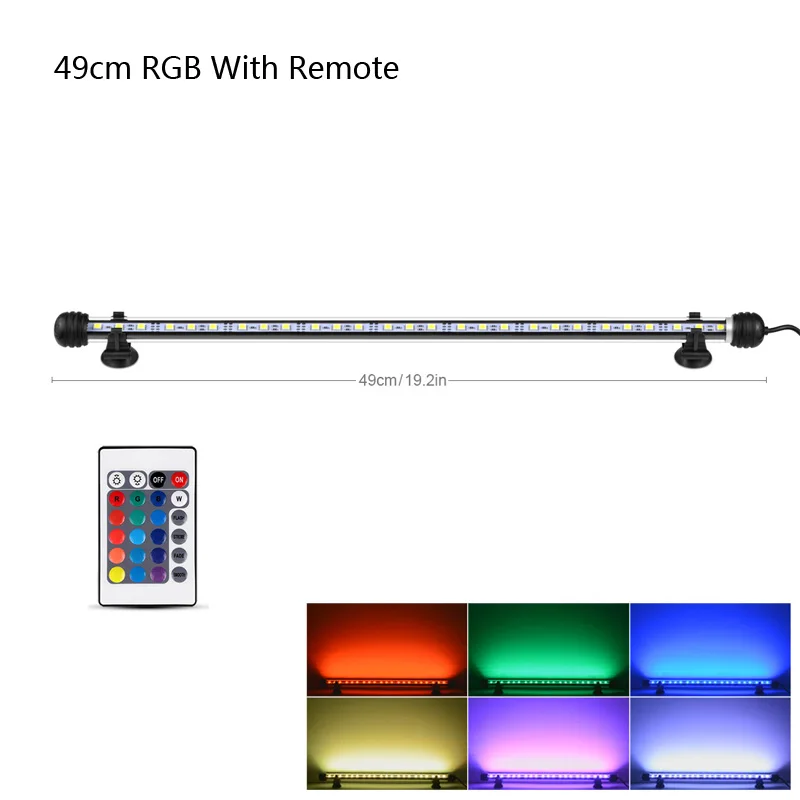 Аквариум лампа светодиодный свет бар IP68 Водонепроницаемый 19/29/39/49 см подводный светильник Аквариумы декор Освещение Система электроснабжения ЕС - Цвет: 49CM RGB With Remote