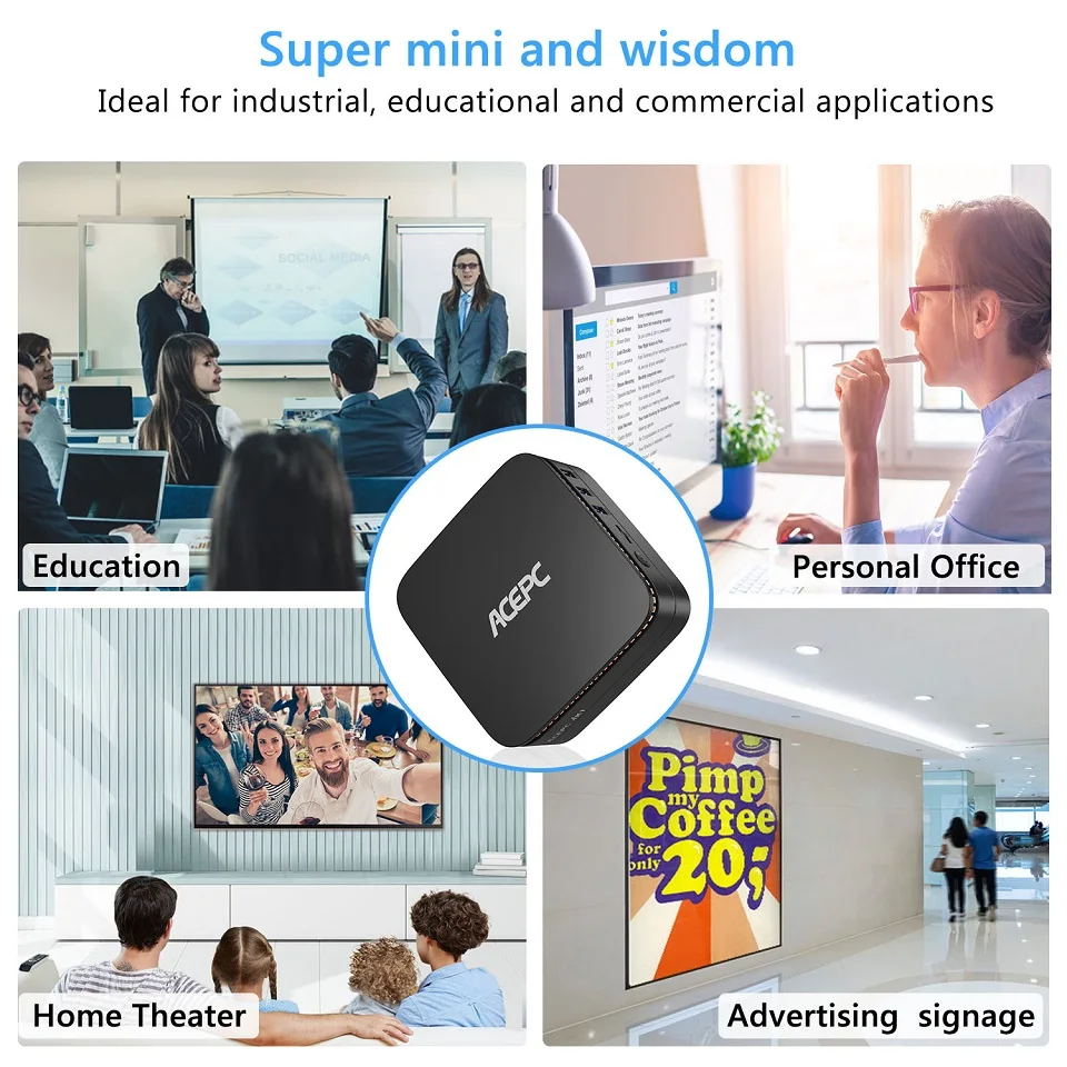 AK1 Mini PC Windows 10 лицензии Intel Celeron Apollo Lake J3455 4G 64G 12 V HDMI WiFi 4 K RJ45 LINUX WIN10 MINI PC Настольный компьютер