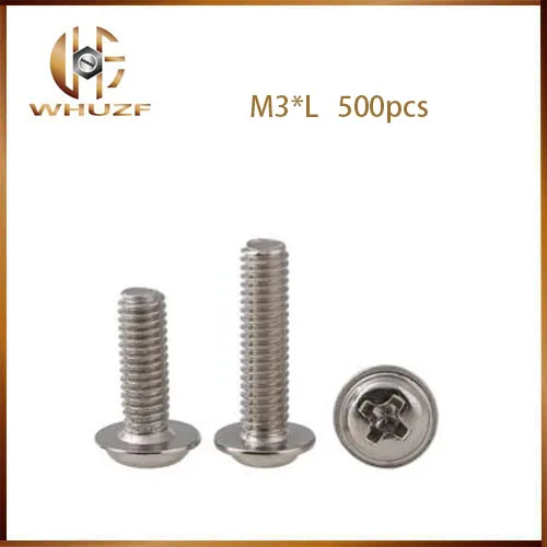 

500Pcs Screws Cross Round Head Nickel plating Screw with Collar Pad Washer Hardware Fasteners Screw M3*4/5/6/8/10/12/16MM