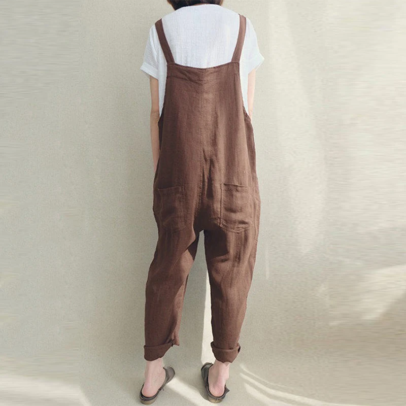 New Fashion Cotton Linen Jumpsuit Woman Causal Loose Long Trousers Women Strappy Harem Pants Romper Female Lady Baggy Pants