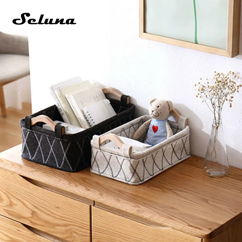 

Nordic Wooden Handle Felt Storage Basket Sundries Storage Box Home Organizer Large Sewing Baskets Underwear Laundry Basket