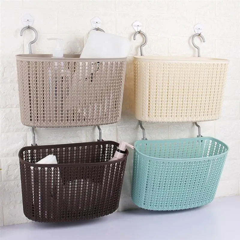 

Plastic Storage bath Basket Wall Hanging Organizer Basket Holders Rack with Hooks for Bathroom Bedroom Kitchen Daily Collection