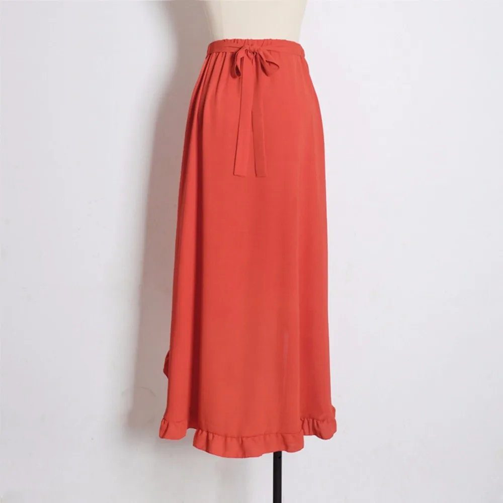 Женская юбка 2018 сексуальный стиль Высокая Сплит черный orange пляж асимметричный длинная юбка летние женские рюшами, босоножки Вечерние юбка