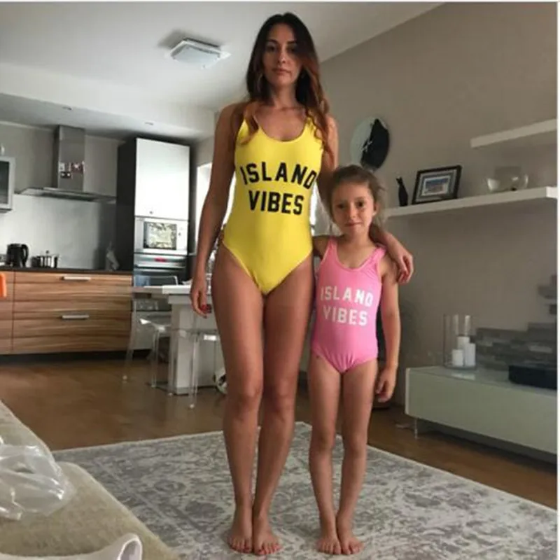 

ISLAND VIBES Family Matching Swimwear Mommy and Me Swimsuits One Piece Bikini Mom and Daughter Clothes Beach Bathing suitQZ19026