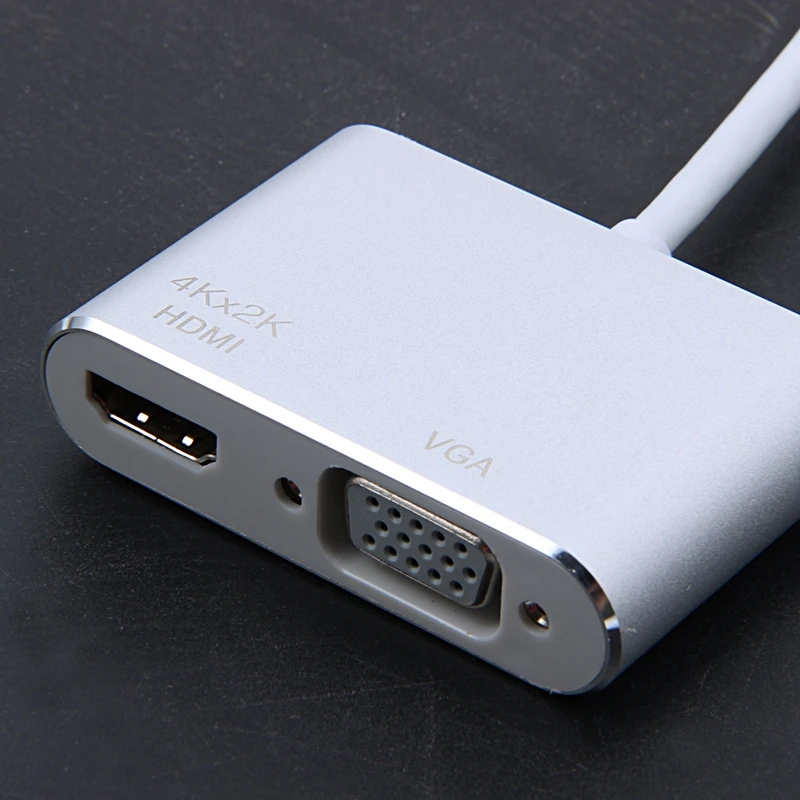 USB C к HDMI VGA адаптер, 2 в 1 Тип C к VGA HDMI 4K конвертер UHD концентратор