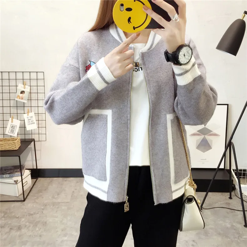 HF1795 Grey H. SA, корейский женский вязаный свитер, кардиганы, повседневный пончо на молнии, свитер, Femme, с вышивкой в виде сердца, осенние кардиганы, Feminina - Цвет: HF1795 Grey