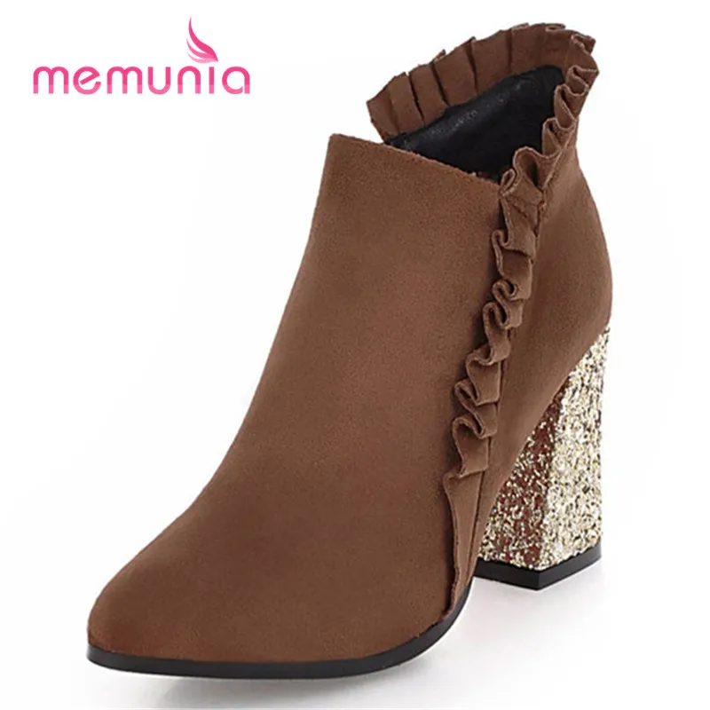 

MEMUNIA new arrive 2018 fashion super high heel boots autumn winter ankle boots for women square heel bling boots size 33-43