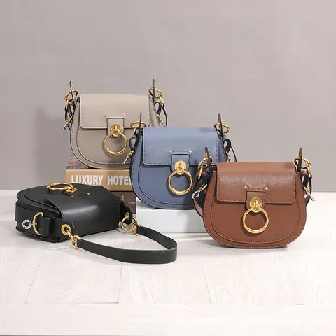Mulheres de Couro Genuíno das Senhoras do Sexo Bolsa de Ombro Bolsa de Marca de Luxo Bolsa de Anel de Metal do Vintage na Bolsa de Crossbody Feminino Sela Feminina
