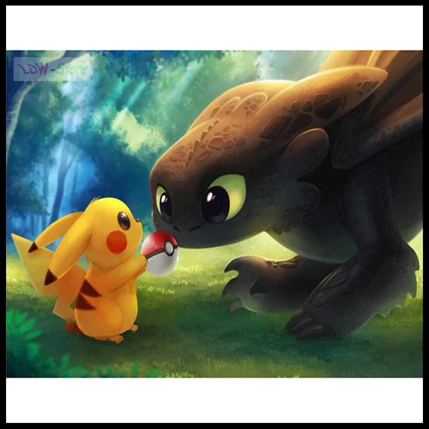 

Pikachu and dragon Needlework 5D Diy Diamond Embroidery Full Square/round Diamond Painting Cross Stitch Mosaic Picture NEW399