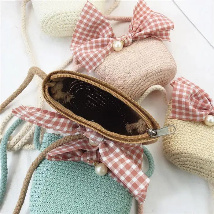 New Children Bag Straw Hat Set Hand-woven Bow Single Shoulder Bag Sun Straw Hats LMH66