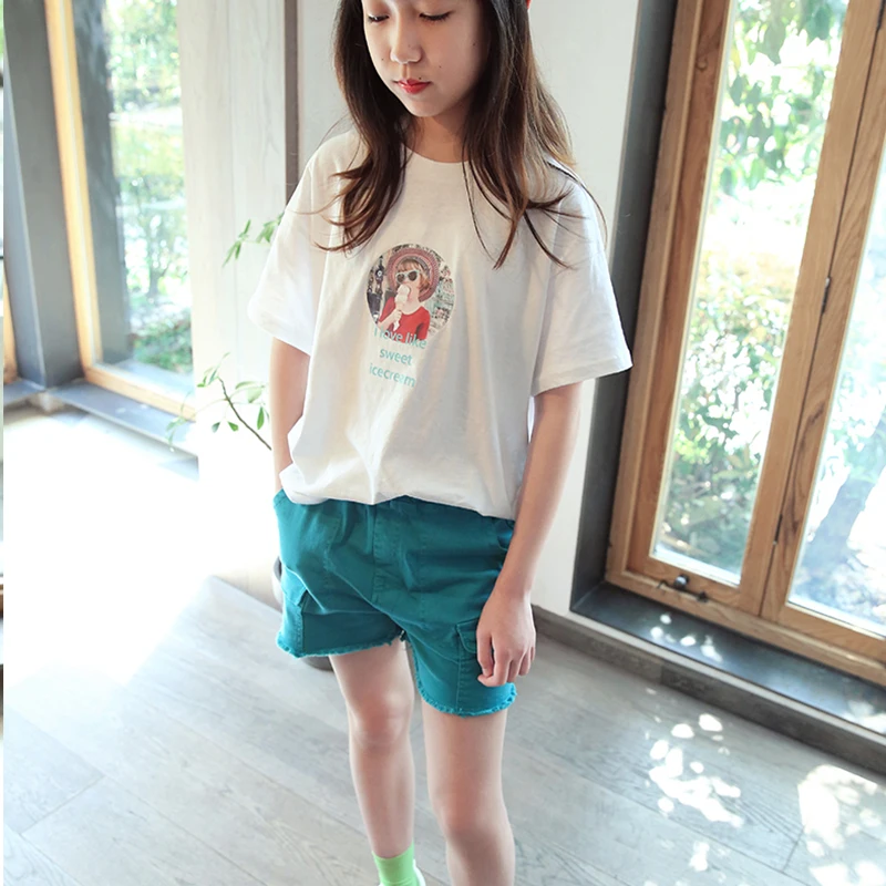 Тонкие джинсовые шорты; штаны для девочек; NNGZ; летние детские однотонные повседневные шорты в Корейском стиле с средней талией; цвет синий; Детские шорты для девочек