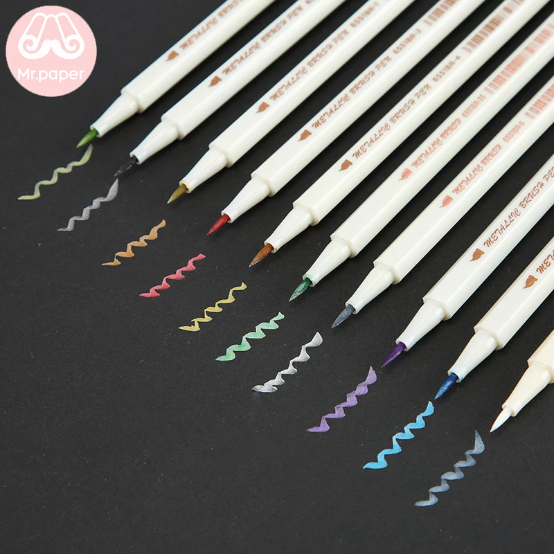 

Mr Paper 10 Colors Metallic Brush Art Markers for Painting Metal Pigment Watercolor DIY Scrapbooking Crafts Soft Brush Pens