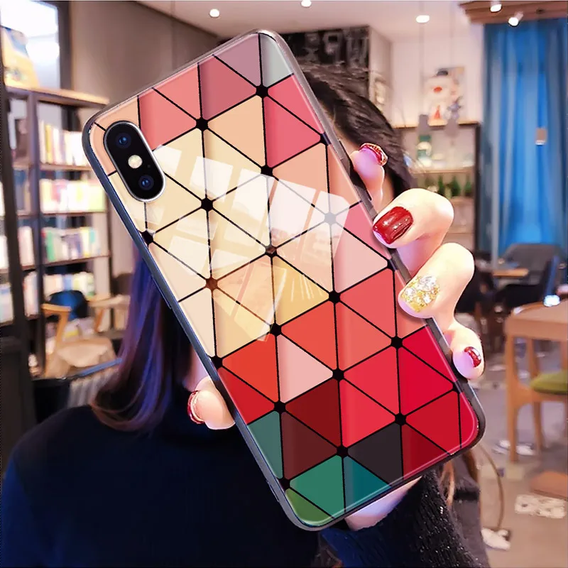 

Luxury Multi-colored Grid Fashion Tempered Glass Silicone Case For iPhone 5 6 7 Plus Xs Xs Max Shiny Bling Designer Case