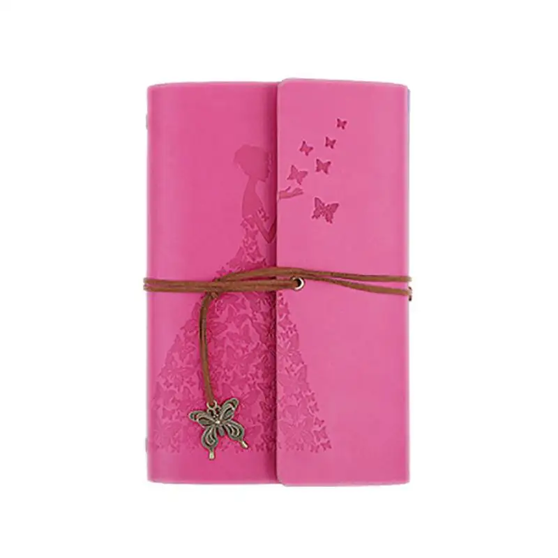 Тетрадь Бабочка девушка съёмная обложка книги Traveler книга-блокнот из искусственной кожи крышка для ежедневного письма, заметки, счетов, ще - Цвет: Розовый
