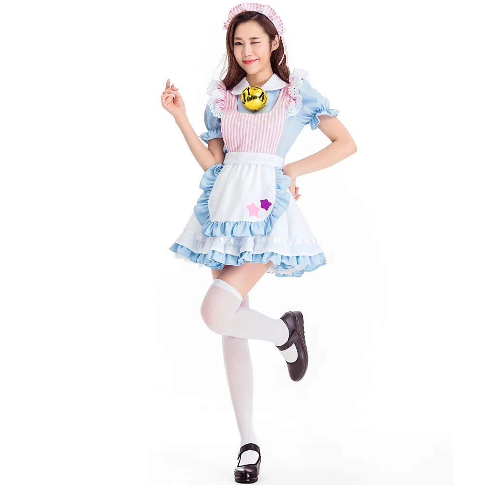 

Blue Alice in Wonderland Lolita Bell Maid Dress Costumes Cosplay Cute Suit for Girls Woman Waitress Maid Party Stage Costumes