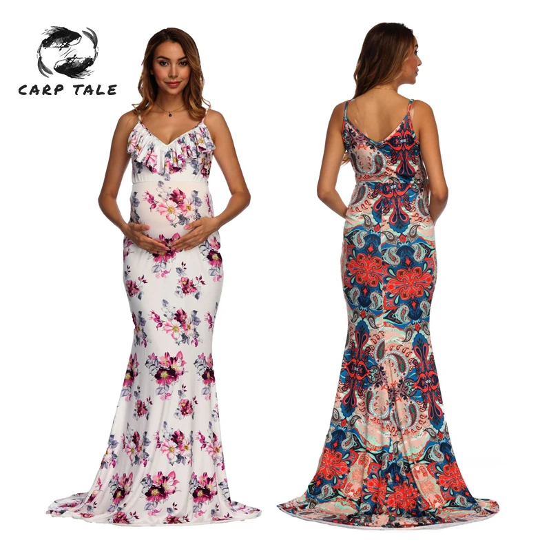 

V-neck ruffle Maternity Dresses Maternity Clothes Pregnancy Dress Casual Floral Pregnants clothing Comfortable Sundress