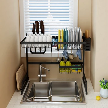 

2-Tier Stainless Steel Sink Drain Rack Kitchen Shelf Two-story Floor Sink Sink Rack Dish Rack Kitchen Rack