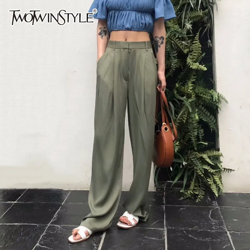 Meilleur Deuxtwnstyle Maxi pantalon pour femmes taille haute fermeture éclair poche été grande grande taille pantalons longs 2019 mode élégant vêtements