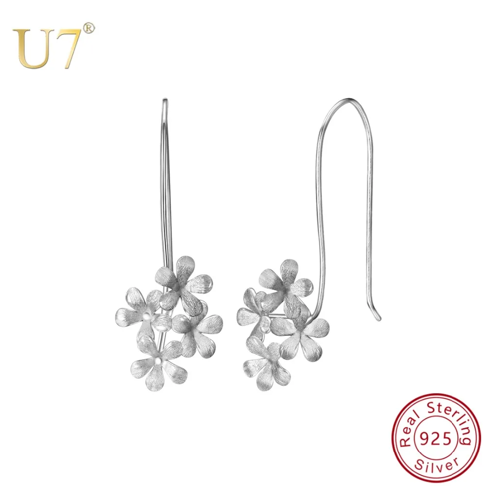 

U7 925 Sterling Silver Flower Drop Earrings for Women Charm Wedding Daily Wear Hoop Earrings Jewelry Valentine's Day Gifts SC260