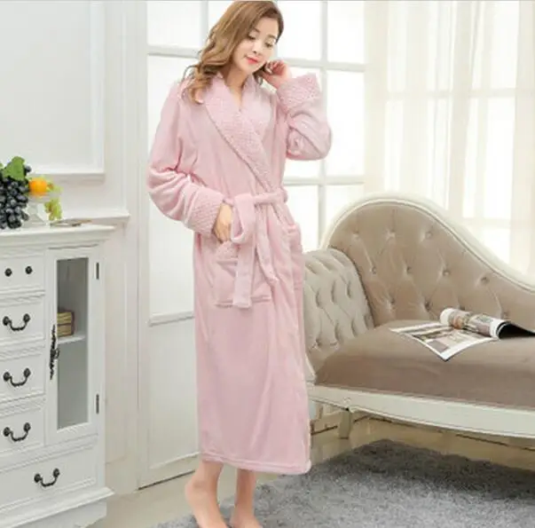 Women long bathrobe home wear clothes dressing gown flannel nightdress warm bath robes E1026