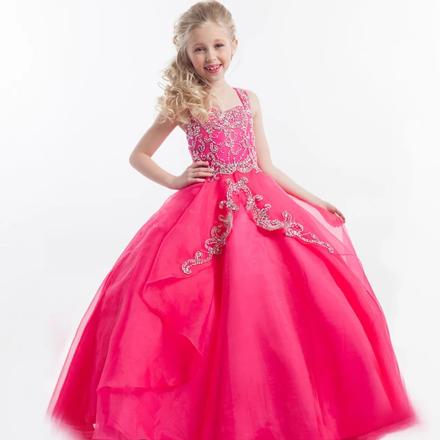 Cheap Gorgeous Prom Dress Children Square Neckline Sleeveless Ruffles Appliques Satin Beading Glitz Pageant Ball Gowns For Girls 2015