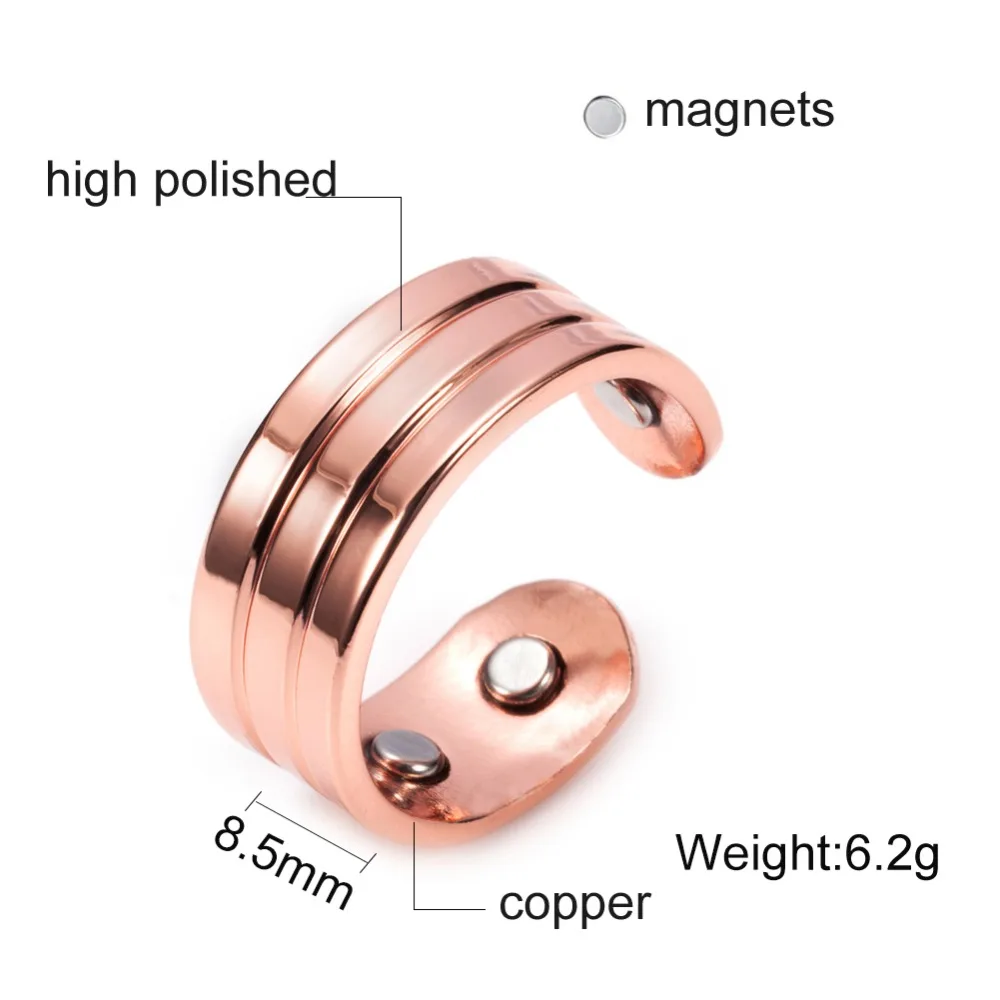 Vinterly Magnetic Copper Rings Men 8.5mm Wide Trendy Health Energy Cuff Adjustable Wedding Bands Ring for Arthritis Pain Relief finger ring adjustable rings wedding rings wedding ring