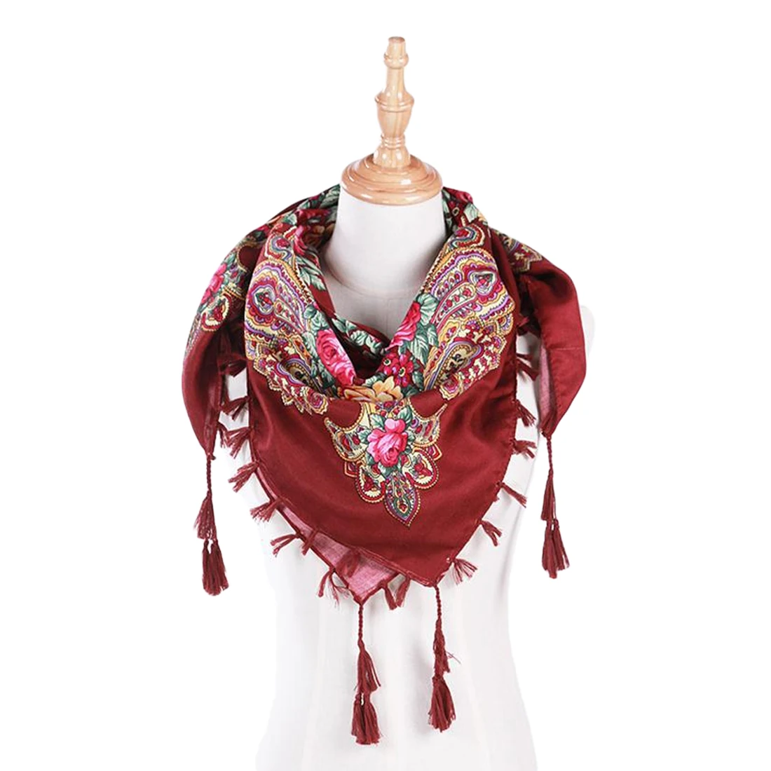  Fashion Russia Triangle Decorative Scarf Handmade Tassel Flower Design Scarves Blanket Shawl Handke