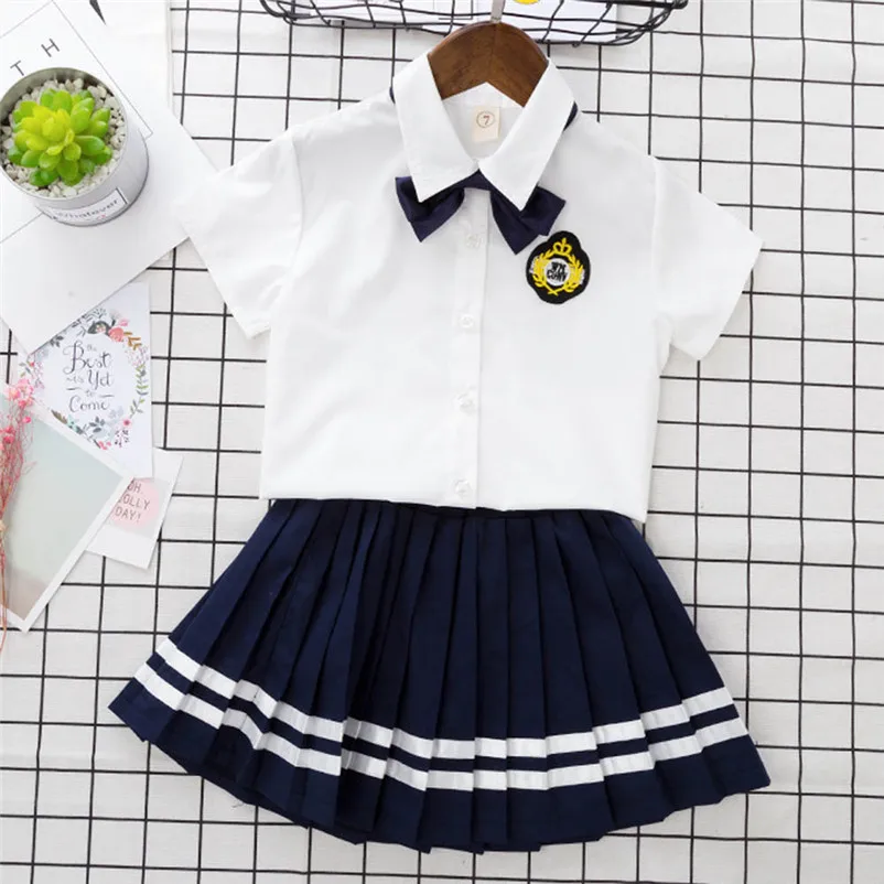 Новая летняя модная одежда для малышей Детская одежда для девочек одежда галстук вышивка футболка Топы+ юбка набор детей Костюмы p5