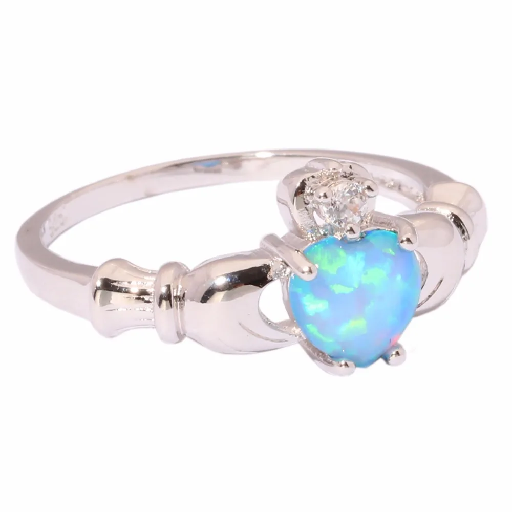 CiNily Created Blue Fire Opal Cubic Zirconia Silver Plated Wholesale Hot Sell for Women Jewelry Ring Size 7 8 OJ5307